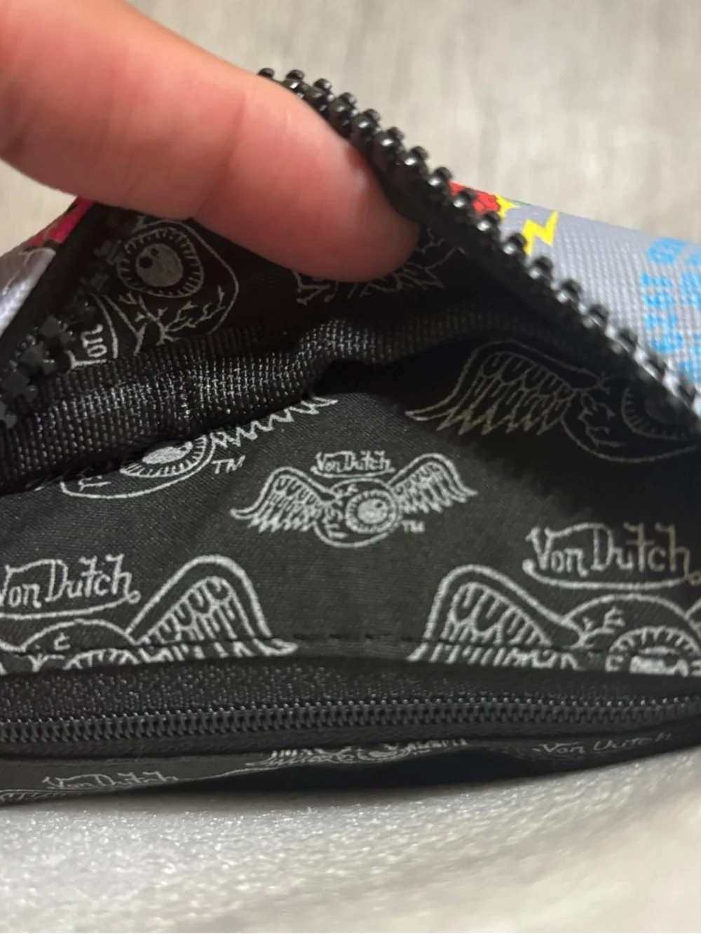 Von Dutch Crossbody Bag Grey All Over Print Y2K Streetwear Shoulder Bag NWT